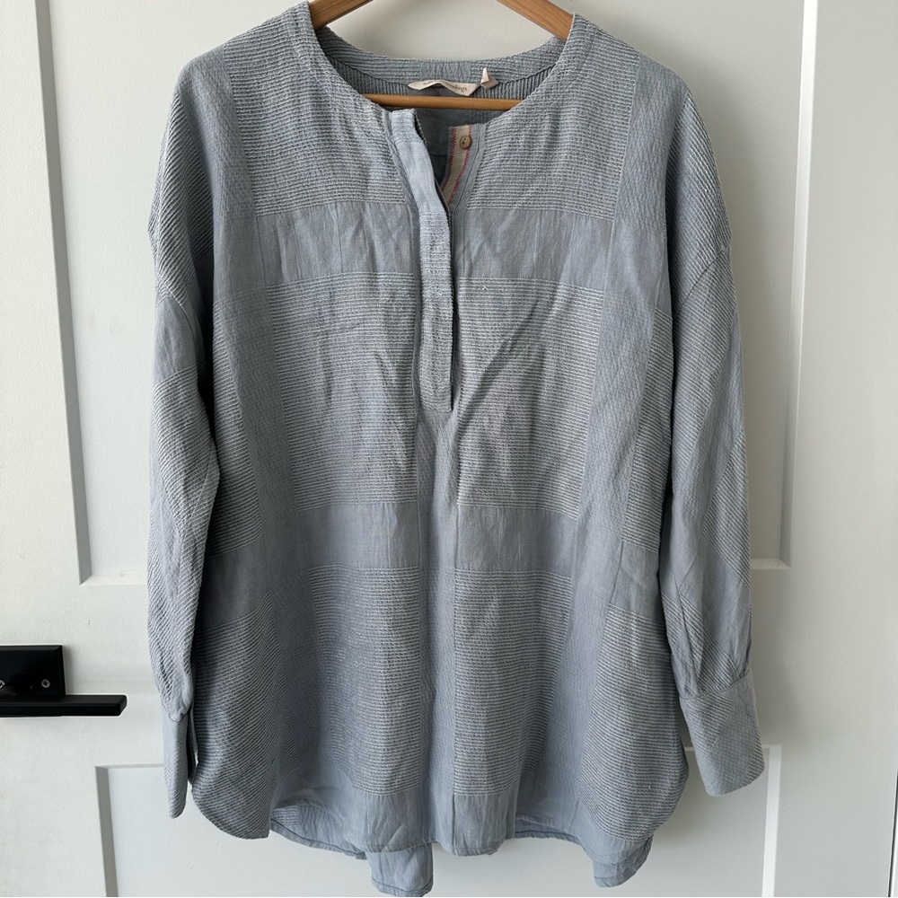 Soft Surroundings Women's Linen Blend Long Sleeve Button Up  Top Blouse Size PL